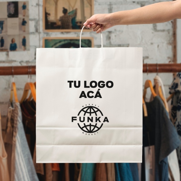 Bolsas Papel Blanco Personalizadas 32x30x10cm