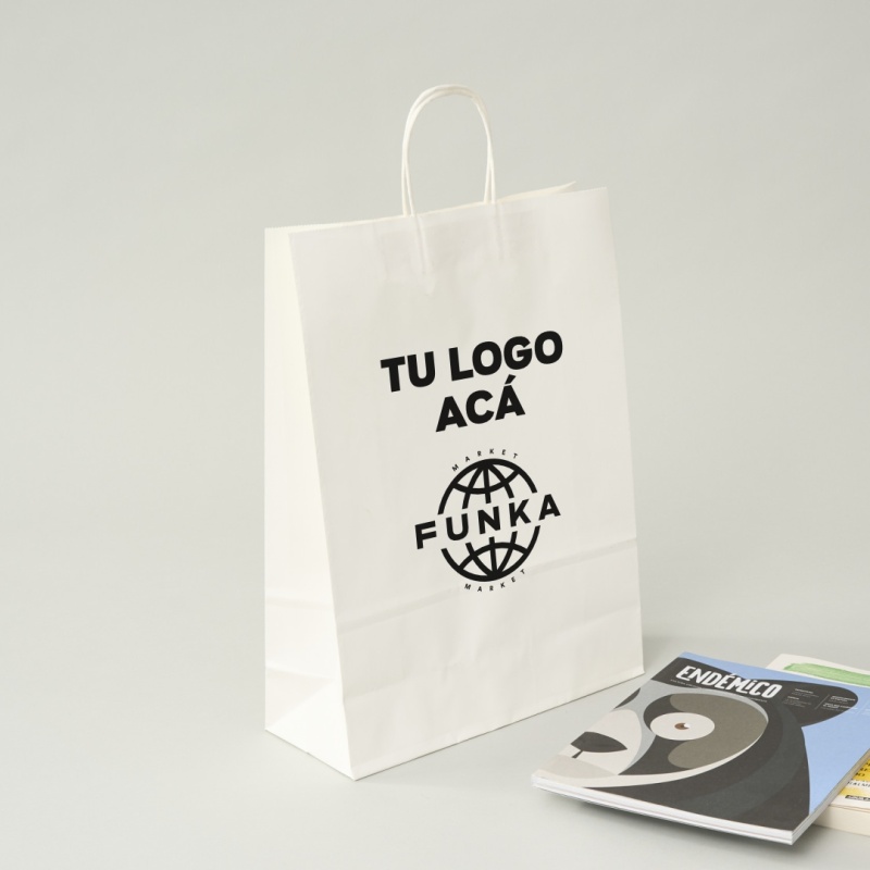 Bolsas Papel Blanco Personalizadas 40x30x10cm