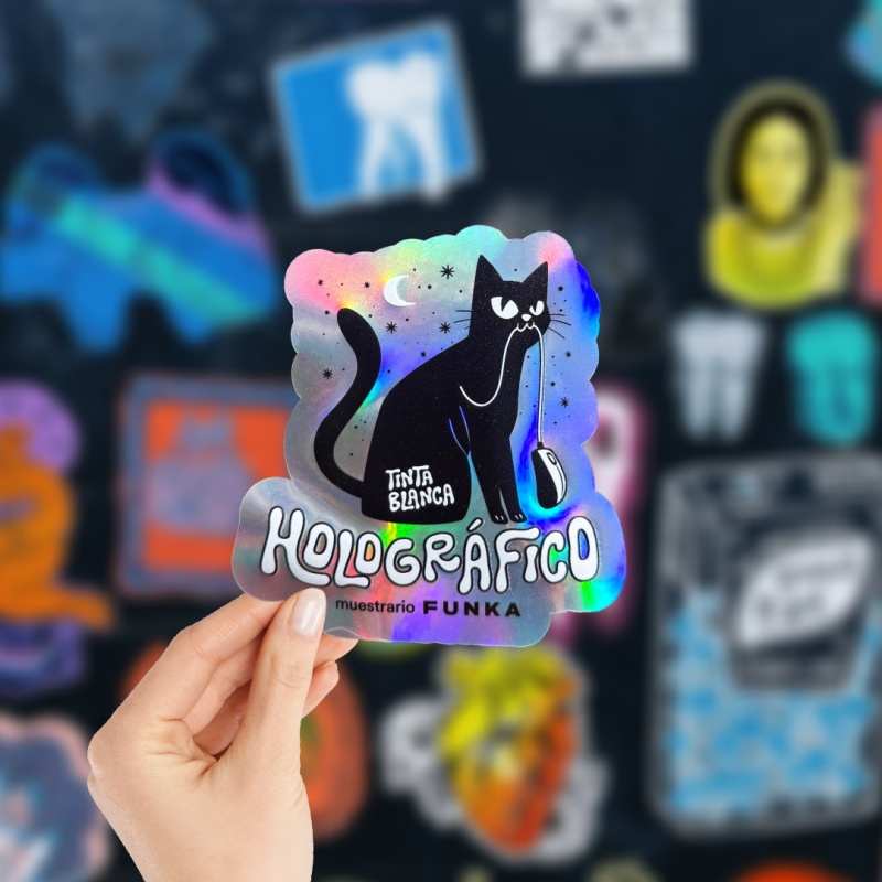 Calcos en vinilo Holográfico personalizadas + Tinta Blanca