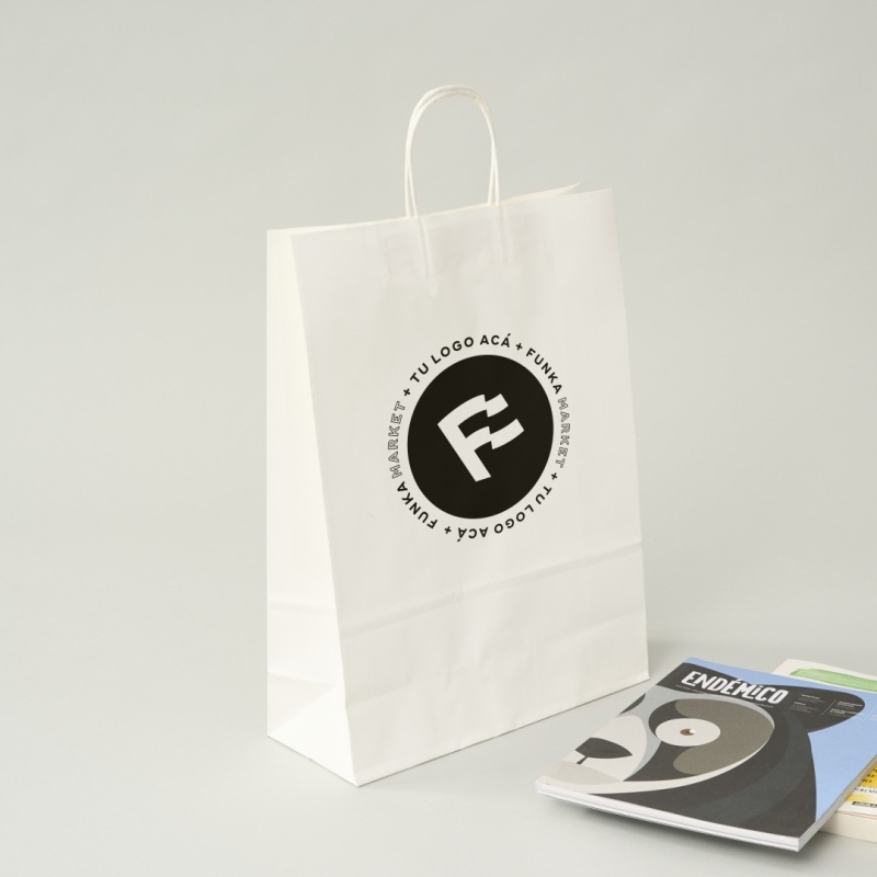 Bolsas Papel Blanco Personalizadas 40x30x10cm